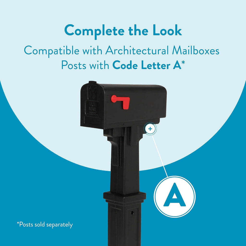 Parsons Post Mount Mailbox, Black, Medium | Durable plastic build with weather-resistant outdoor construction. USPS