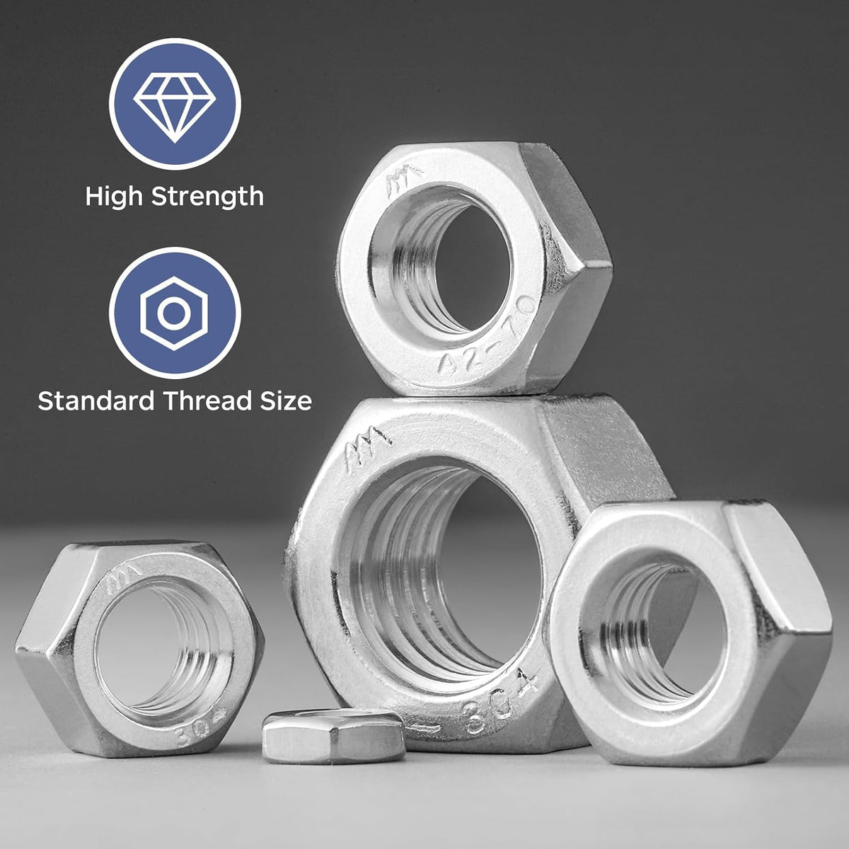 50 Pack #10-24 Hex Nuts, Stainless Steel 304 (18-8) Hex Nut, #10 Nut Standard Inch Coarse Thread Hex Machine Screw Nuts