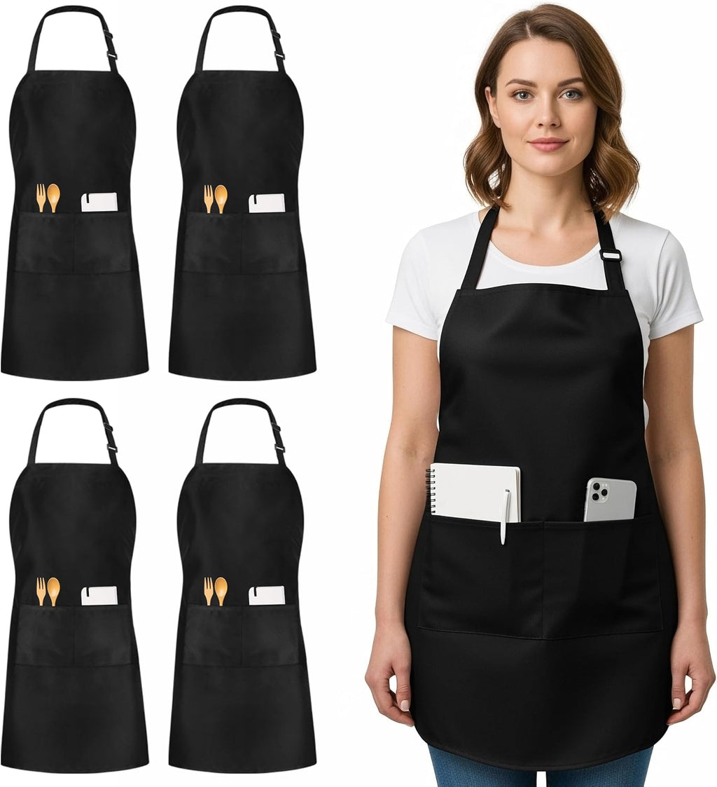 Bib Aprons 4 Pack Adjustable With 2 Pockets