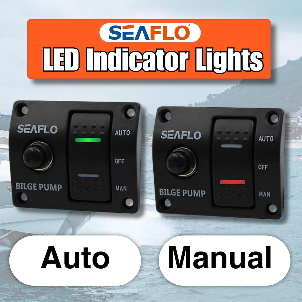 SEAFLO 3-Way Bilge Pump Switch Panel (Automatic-Off-Manual) 12v 24v w/Built-in 15A Circuit Breaker