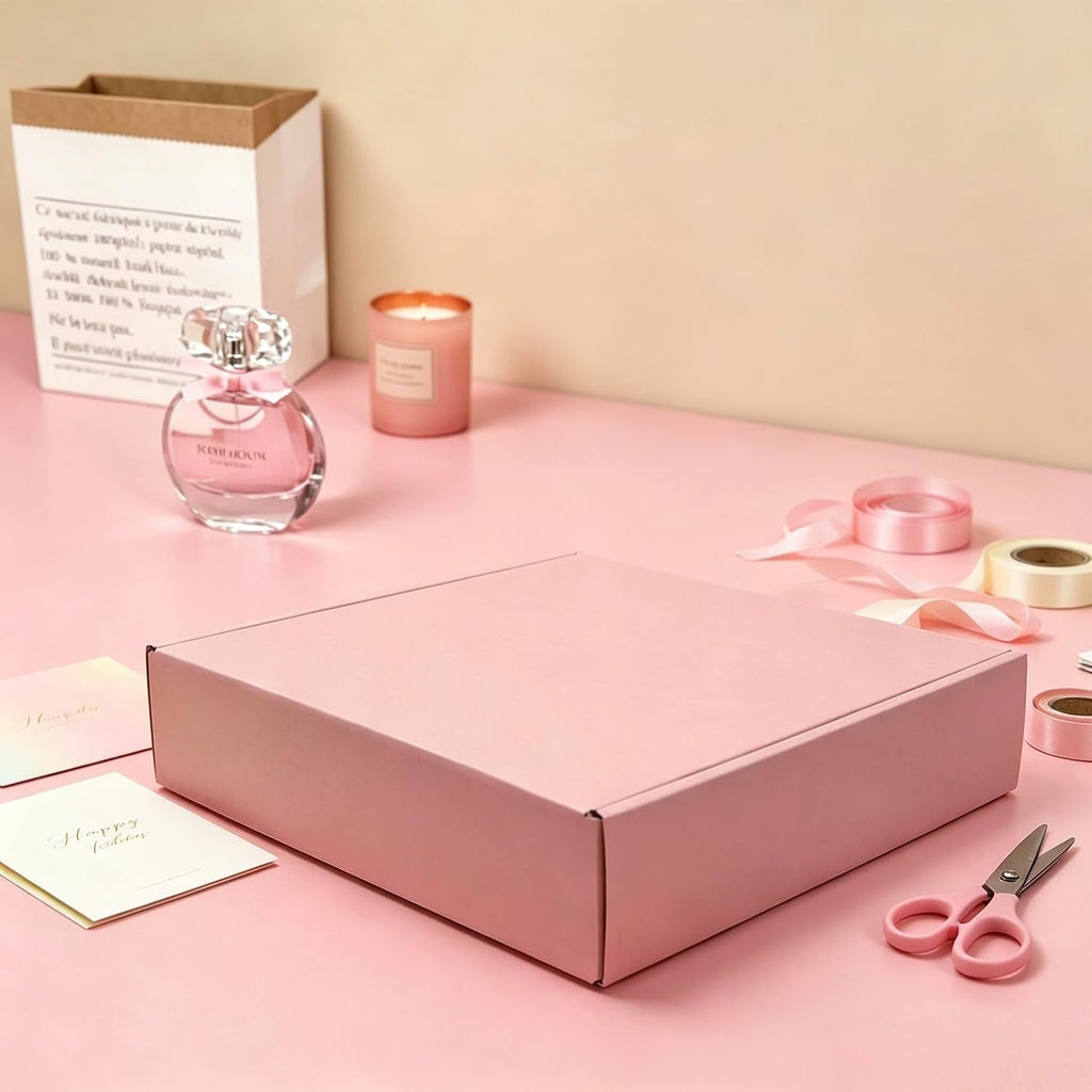 Pink Shipping Boxes 24 Pack 10x10x2 inch, Corrugated Gift Mailers