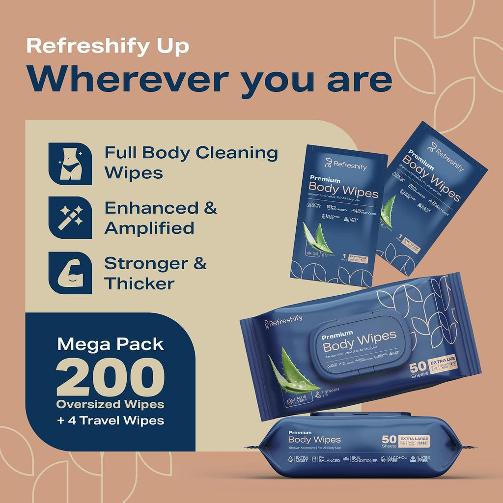 200 XL Body Wipes for Adults Bathing No Rinse - Adult Wipes for Elderly