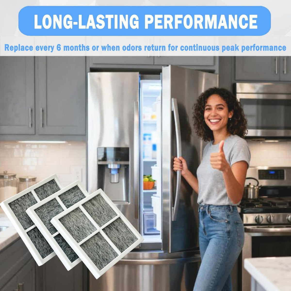 3 Pcs Refrigerator Air Filter for LG LRFVC2406S, LRMVC2306S, LFXS28596D