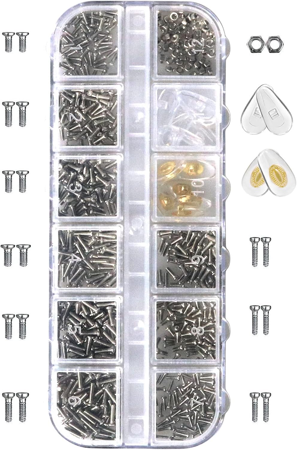 Eyeglass Repair Kit with Glasses Screws - Contains Precision Screwdriver kit and Nose Pads, Cleaning Cloth, Tweezers