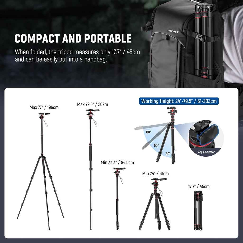 Basics Camera Tripod Monopod, 77" Compact Lightweight Travel DSLR Video Stand, 360° Ball Head, Arca Type QR Plate