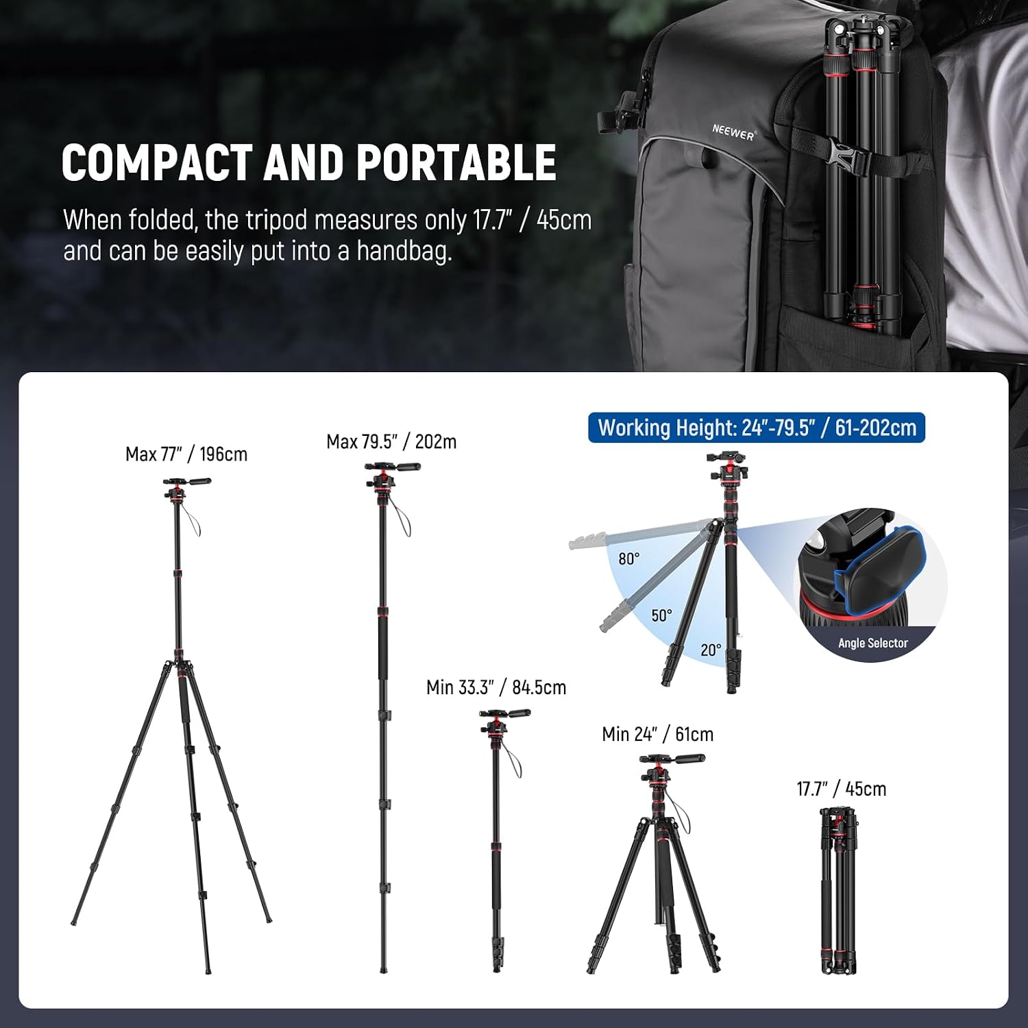 Basics Camera Tripod Monopod, 77" Compact Lightweight Travel DSLR Video Stand, 360° Ball Head, Arca Type QR Plate