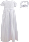 Baby Girls Baptism Christening Embroidered Gown with Headband for 0-12 Months