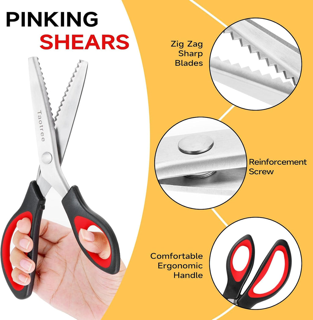 Pinking Shears for Fabric Cutting, Taotree 9.5" zig zag scissors for Fabric | Craft Scissors Decorative Edge, Fabric