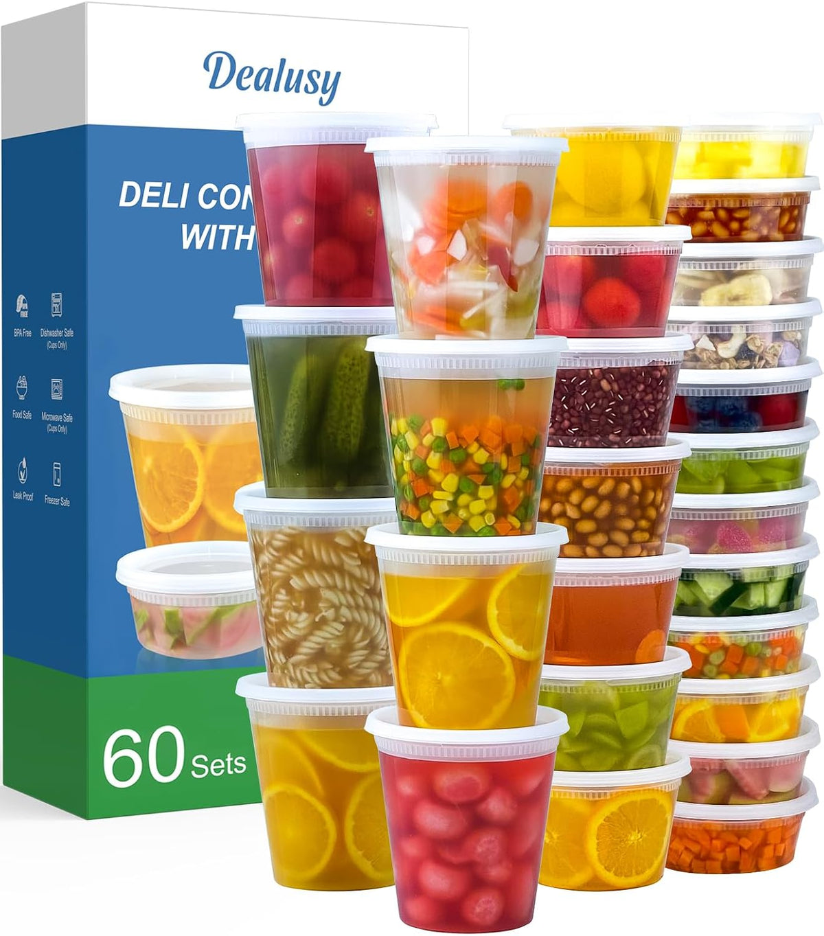 60 Set Deli Containers with Lids, 32/16/8 oz X 20 Set Each