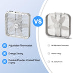 20" Box Fan with Thermostat, Powerful Airflow