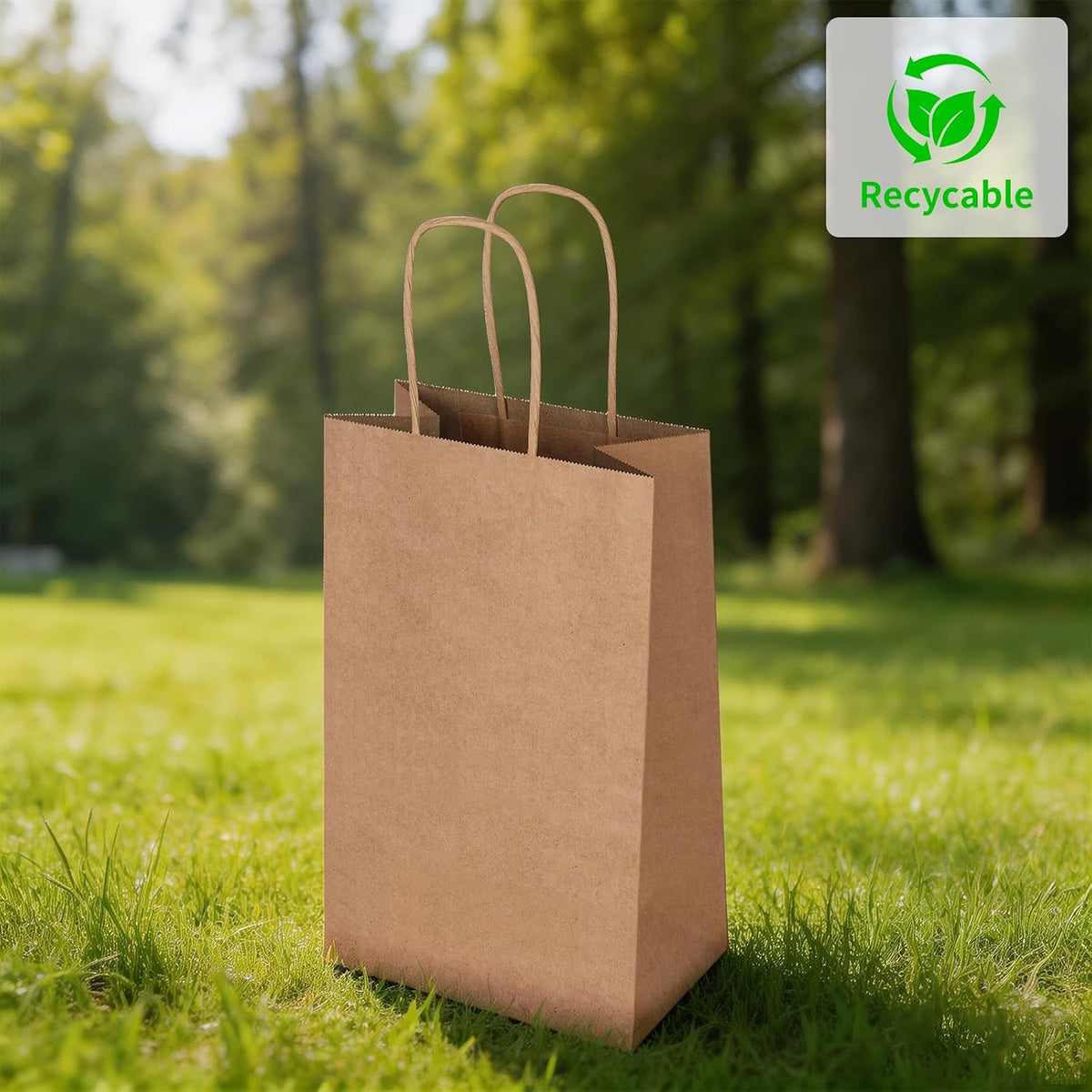 50 Pack 5.25x3.25x8.25 Inch Small Brown Gift Bags with Handles Bulk for Birthday Party Favors Grocery Retail Shopping