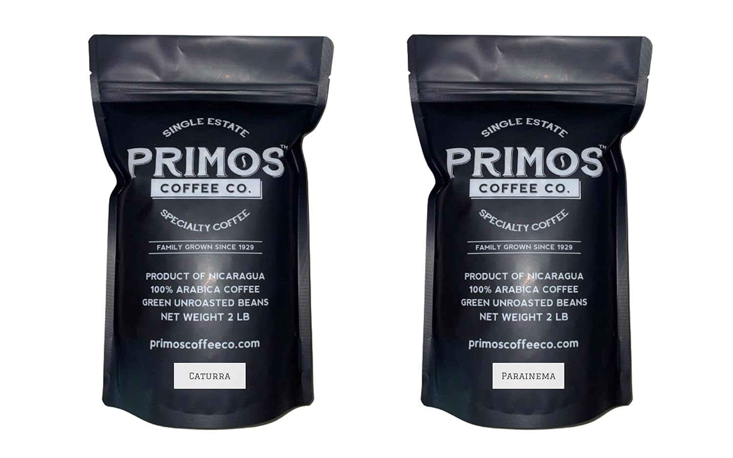 Primos Unroasted Green Coffee Beans - 2 Lb Caturra & 2 Lb Parainema Pack