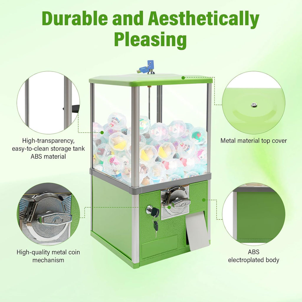 Big Commercial Capsule Vending Machine, 4 25 Cent Coins Per Side Operated Gumball Bank Machine, Gumball Dispenser