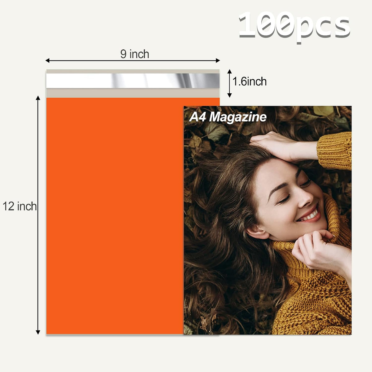 Poly Mailer 9x12 Inch 100Pcs, Shipping Bags for Clothing, Orange