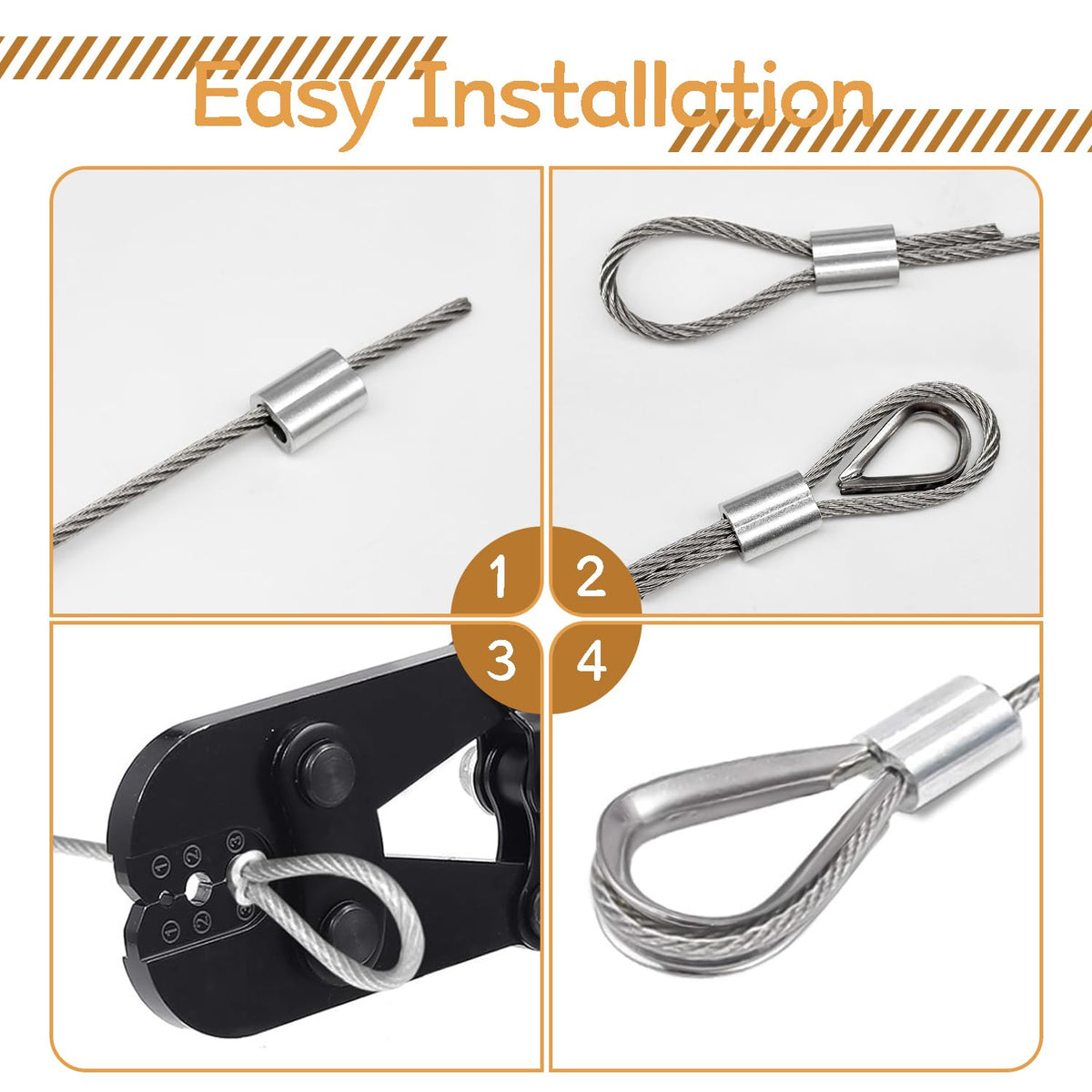 285PCS 8 Sizes Aluminum Crimping Loop Sleeve Cable Crimps, 3/64'' 1/16'' 5/64'' 3/32'' 1/8'' 5/32'' 3/16'' 1/4'' Cable Ferrules Kit DD042