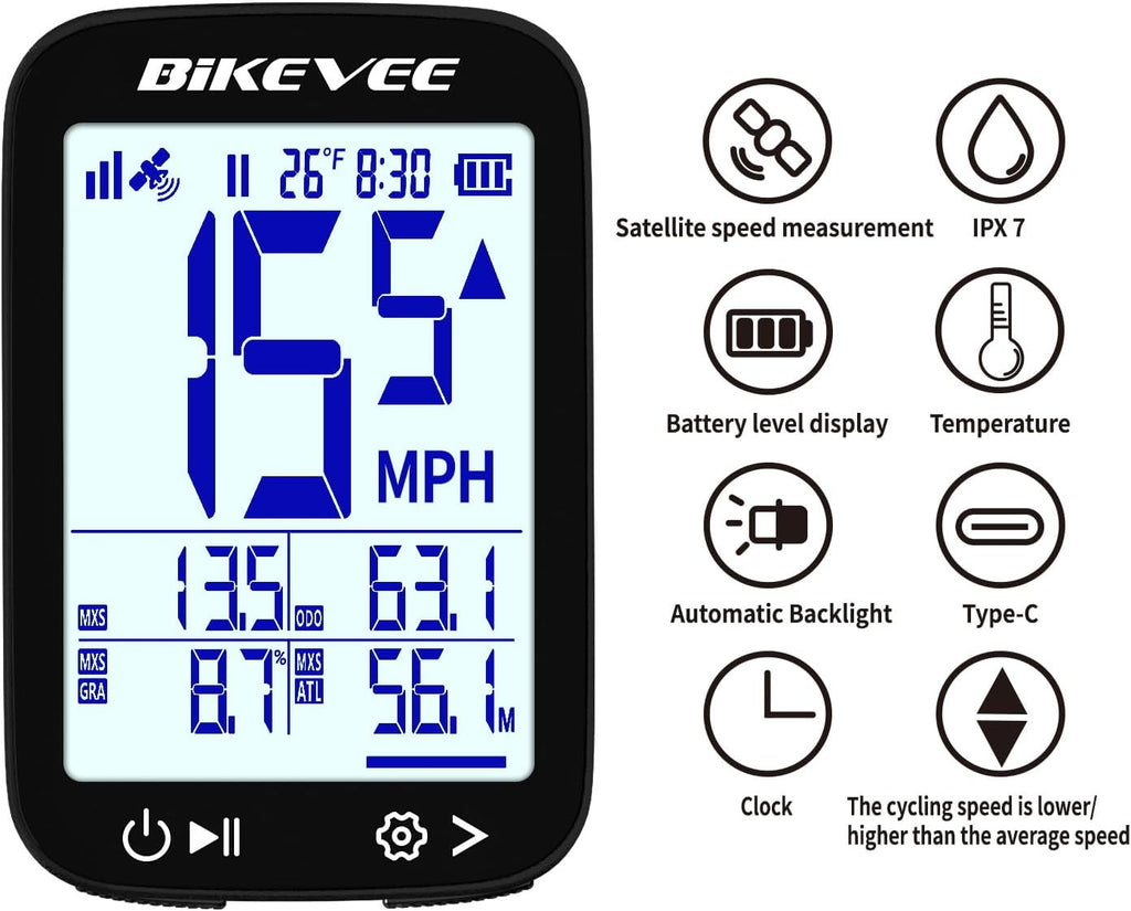 GPS Bike Computer Wireless Cycling Computer with Auto Backlight, Bicycle Speedometer Odometer, Waterproof GPS Speed