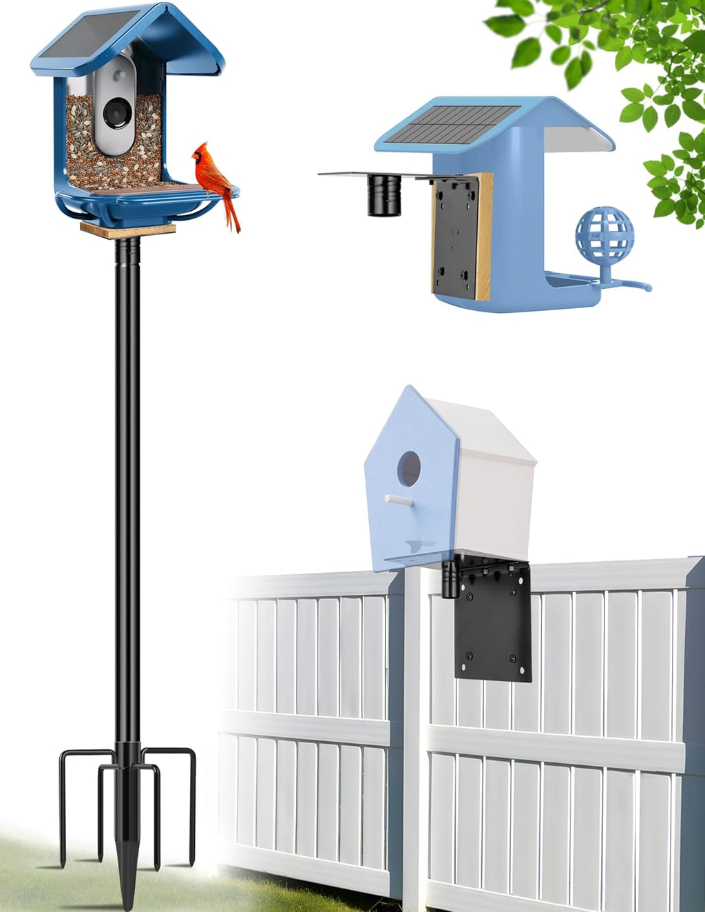 Bird House Pole, 1 Pack 109 Inch Metal Bird Feeder Pole for Outdoor, with 5-Prong Heavy Duty Base for Birdhouse
