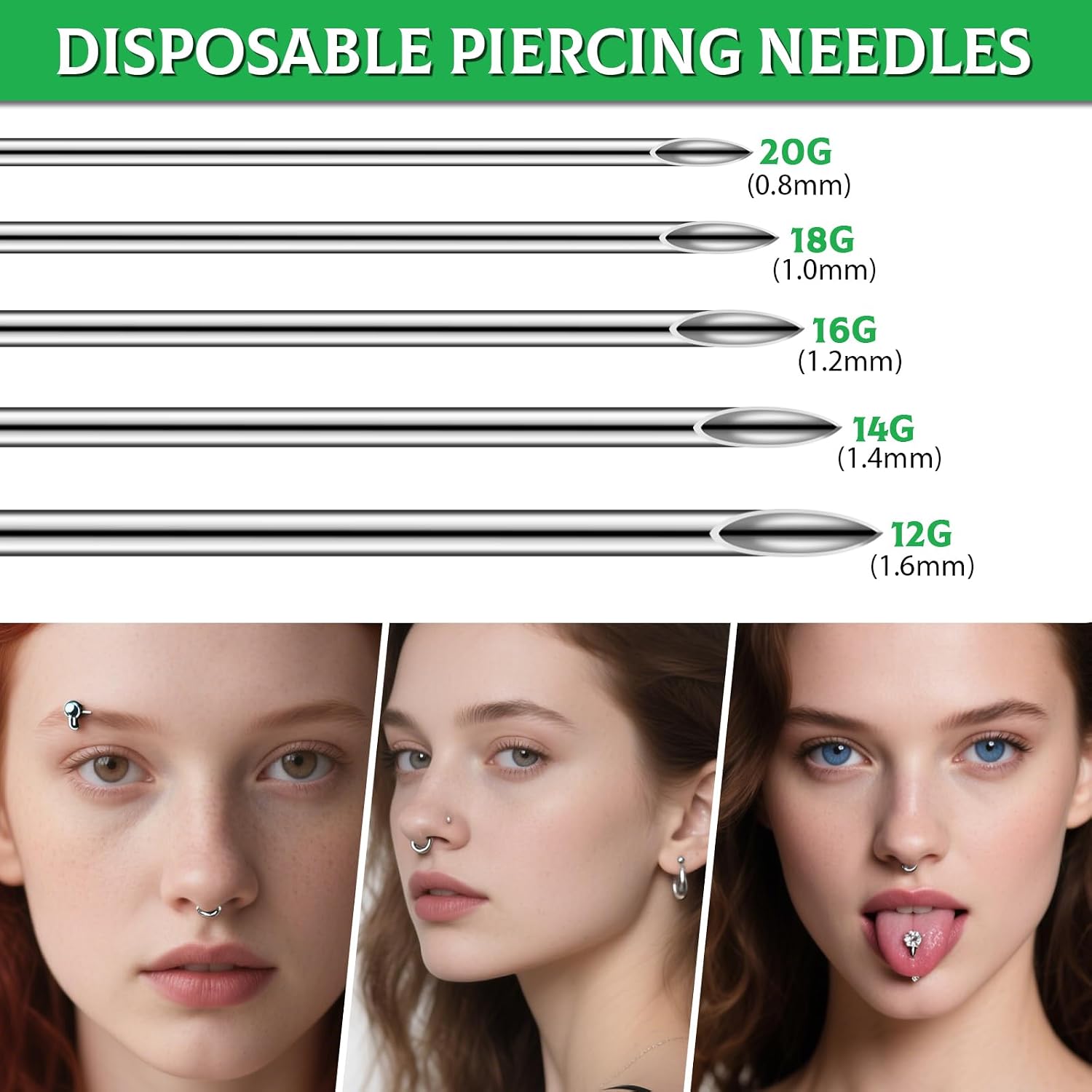 Piercing Kit - UAKERLED 3pcs Piercing Clamps Forceps 50pcs Mixed Piercing Needles 12G 14G 16G 18G 20G for Nose