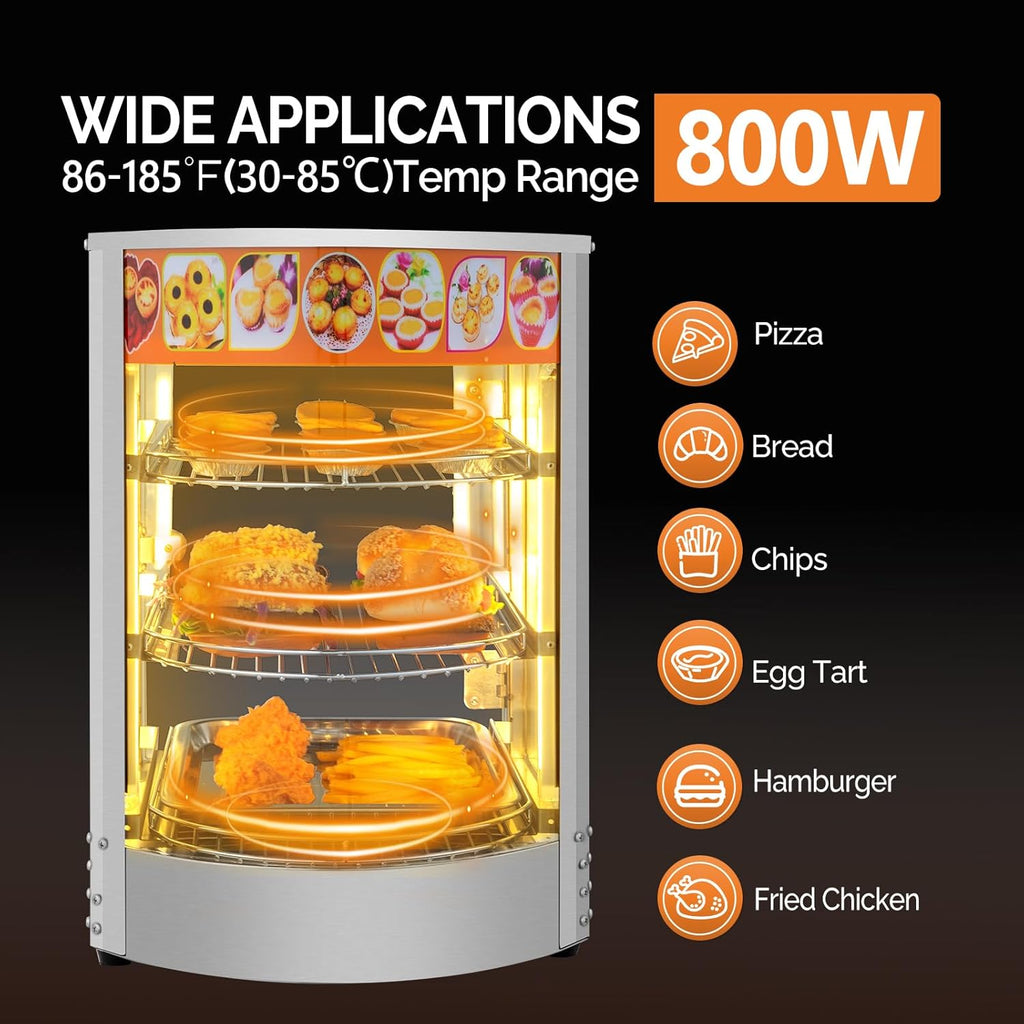 3-Tier Pizza Warmer Countertop, Commerical Food Warmer Display