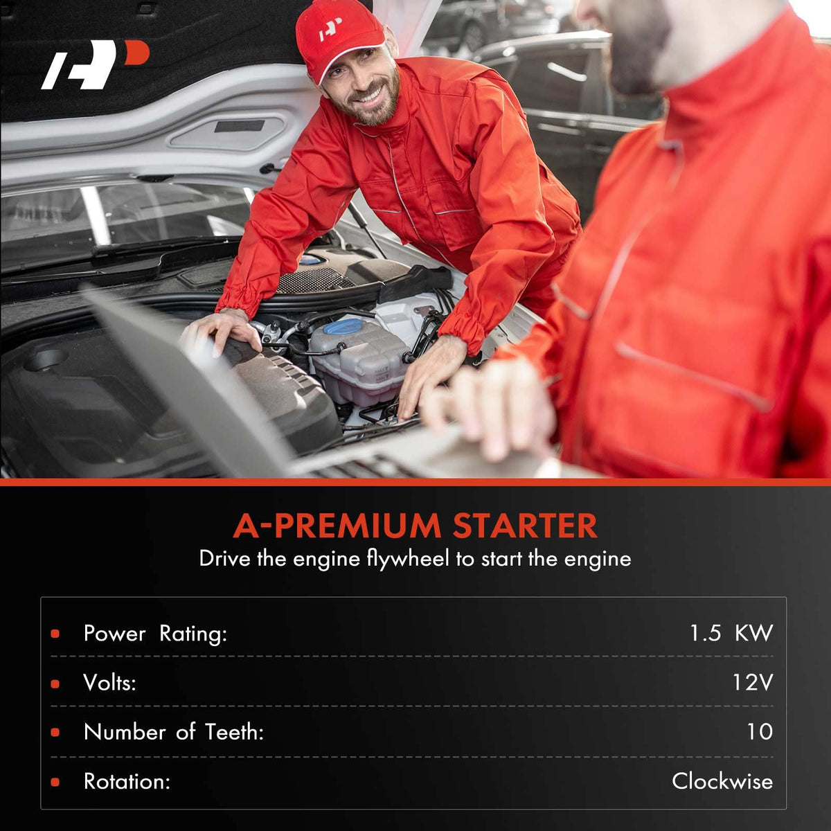 A-Premium Starter Motor, 12V 1.5KW 10 Teeth Clockwise, Compatible with Ford