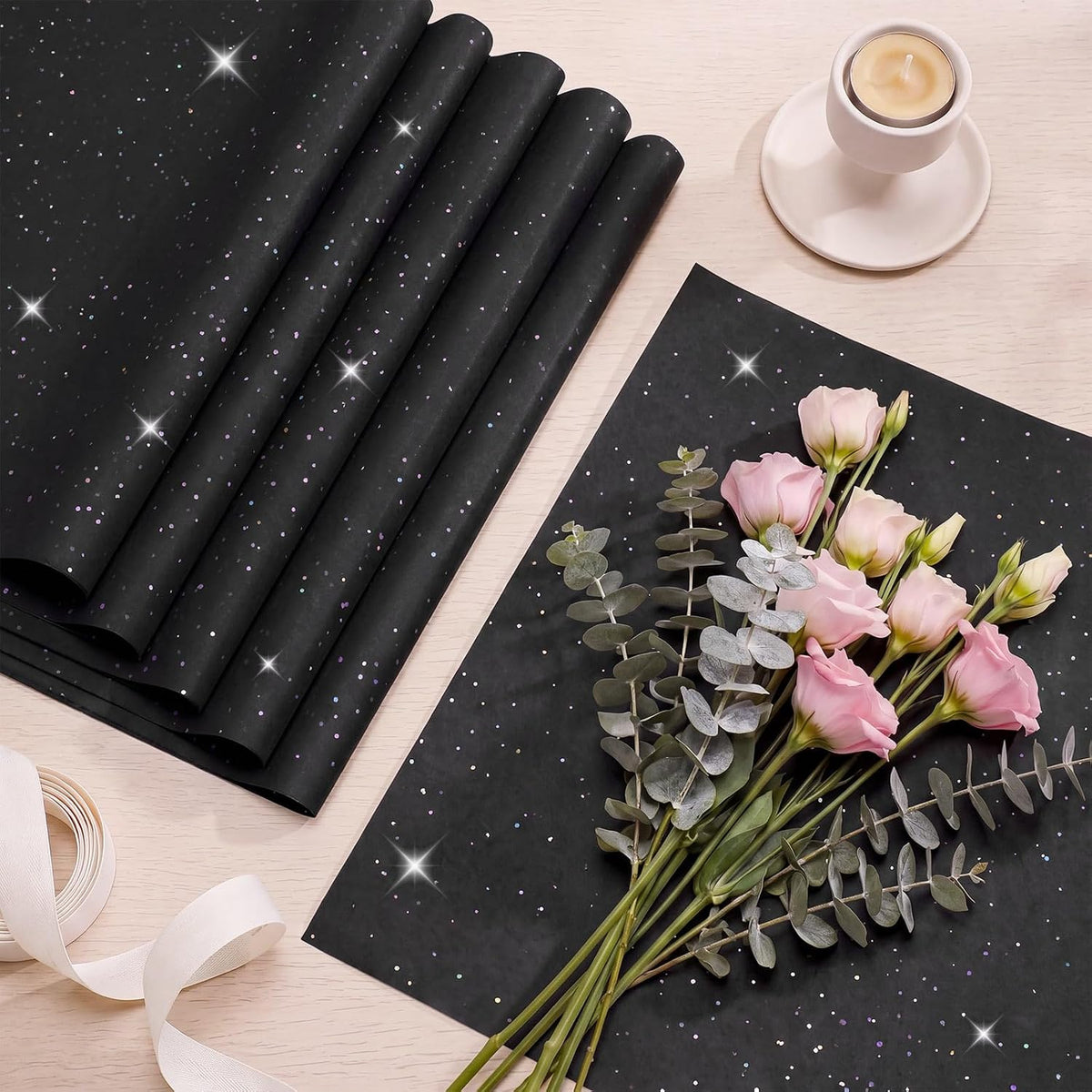 120 Sheets 14 x 20 Inch Black Glitter Tissue Paper for Gift Bags