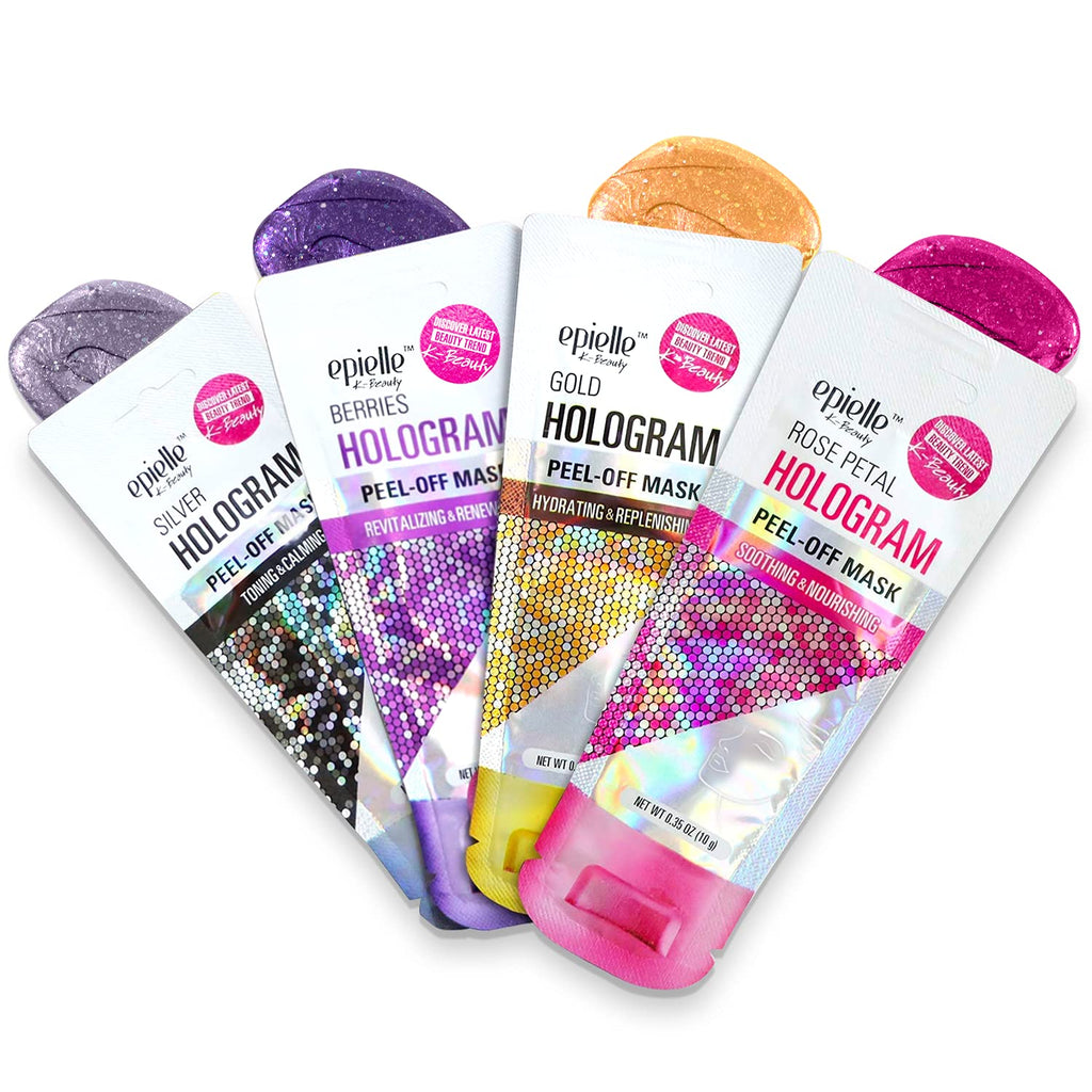 Hologram Glitter Peel-Off Face Masks - Toning & Calming | 8 Variety Pack Single-Use Testers | Gift Set, Spa Gift |