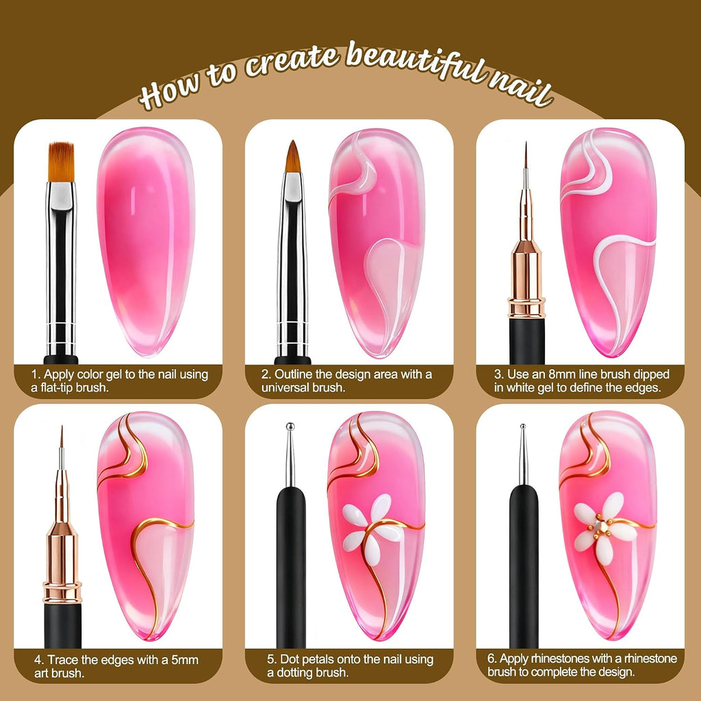 Nail Art Brushes and Dotting Tools Kit for Gel Polish Liner Drawing