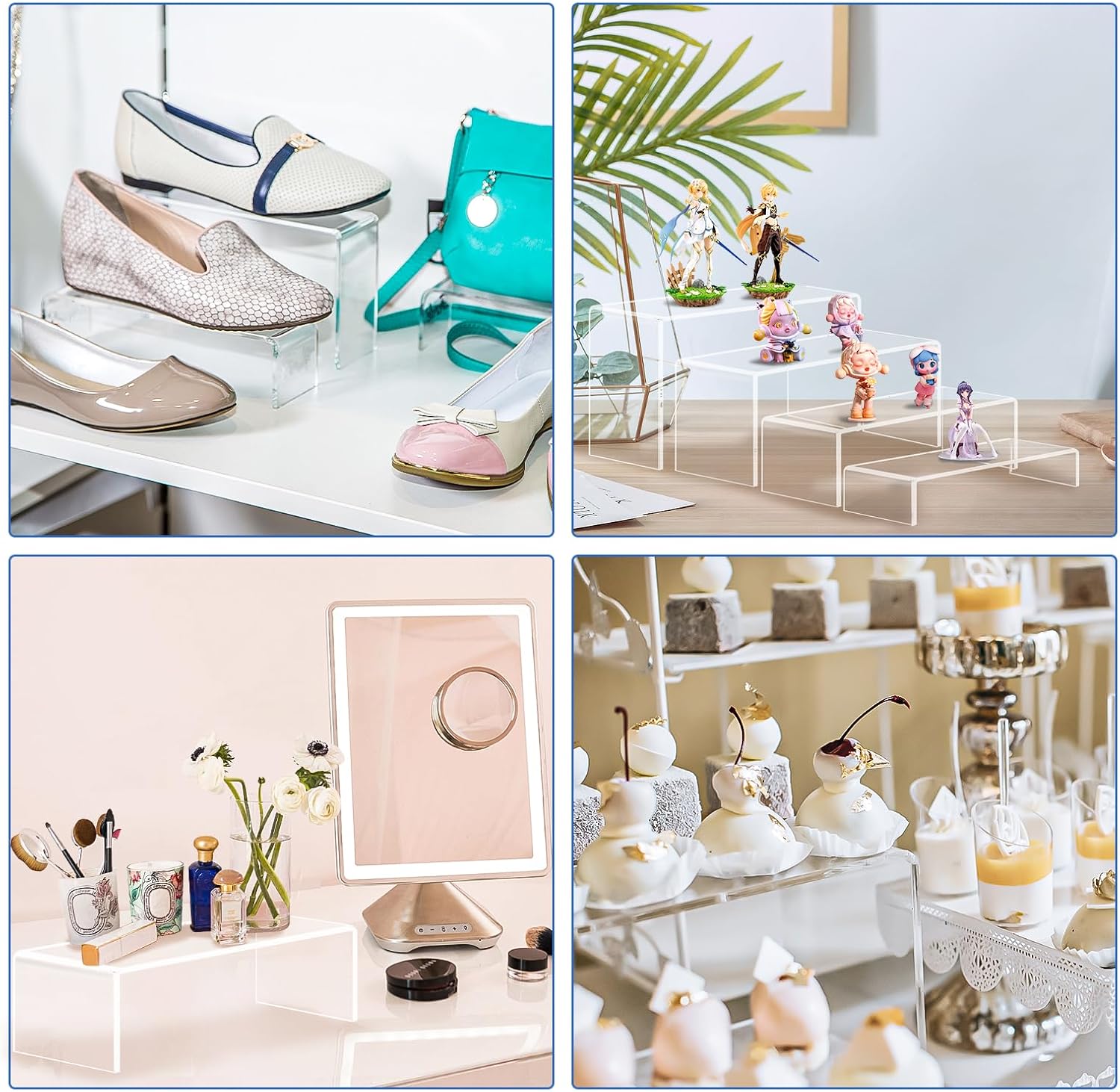 Acrylic Risers Display Stands, Acrylic Stands for Display 20Pcs 4Set | Clear Display Risers Shelf, Acrylic Risers for