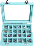 Velvet Jewelry Box 24 Grid Jewelry Earrings Display Organiser Box Ring Tray Holder Earrings Storage Case for Girls