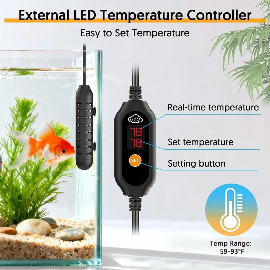 Aquarium Heater, 25W Adjustable Fish Tank Heater with Digital Display | External Temperature Controller, Submersible