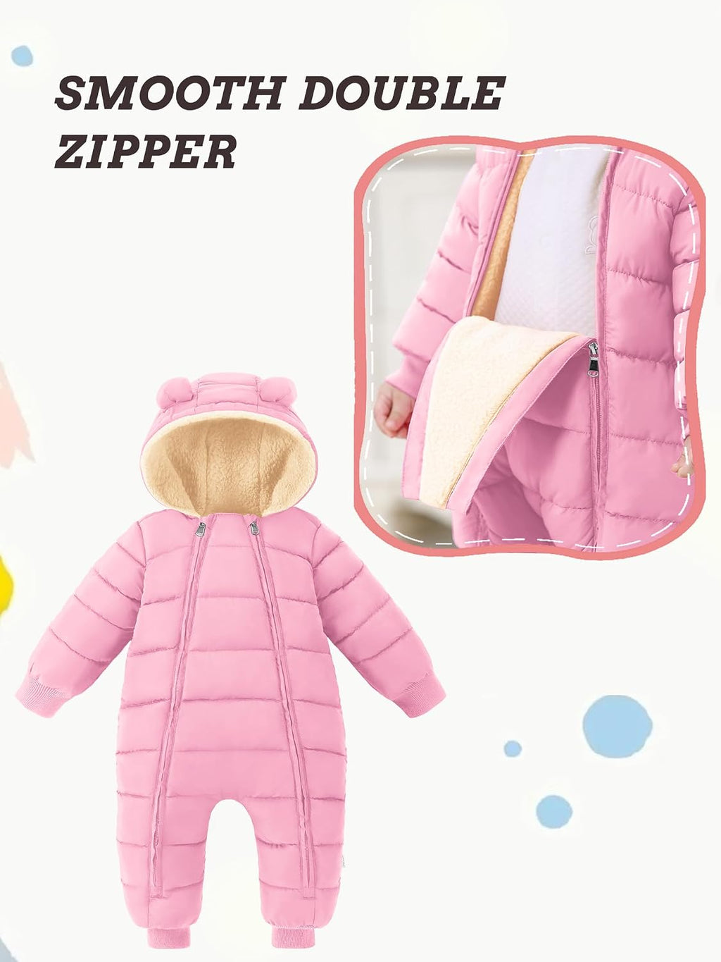 Baby Snowsuit Toddler Girl Clothes Cute Hooded Double Zipper Boys Winter Coat Unisex Romper for Infant