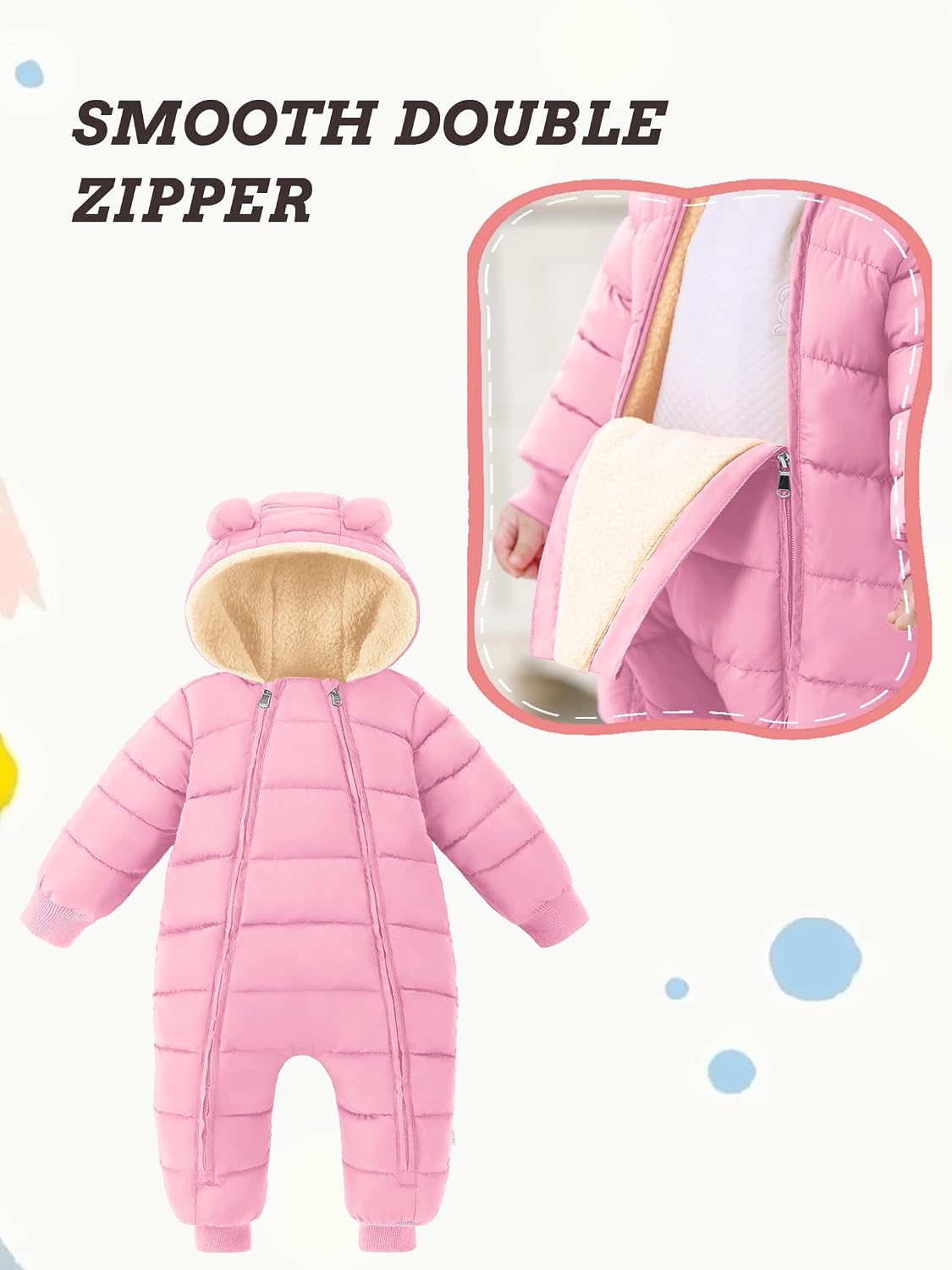 Baby Snowsuit Toddler Girl Clothes Cute Hooded Double Zipper Boys Winter Coat Unisex Romper for Infant