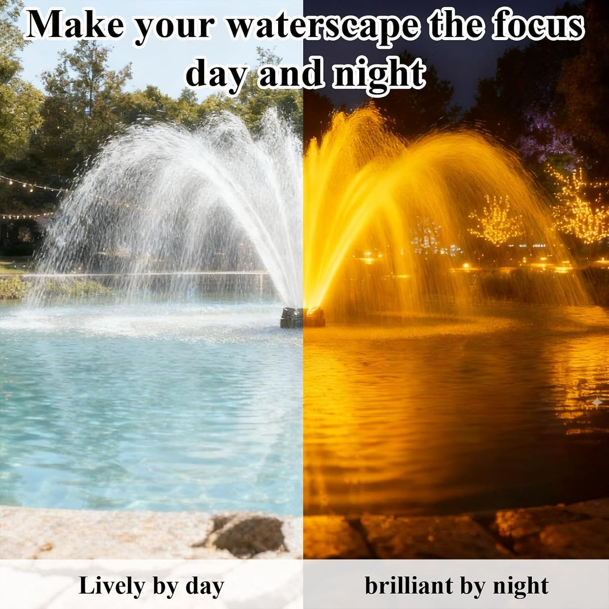 Pond Fountain Aerator with Lights, 1 HP with Dynamic RGB Lighting, Adjustable Modes, Digital Timer