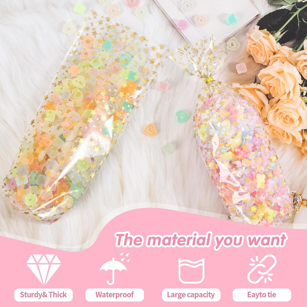 Gold Star Flat Bottom Gusset Cellophane Bags 5X 11 IN 100 PCS Clear Cellophane Gift Bags Party Favor Bags Cello