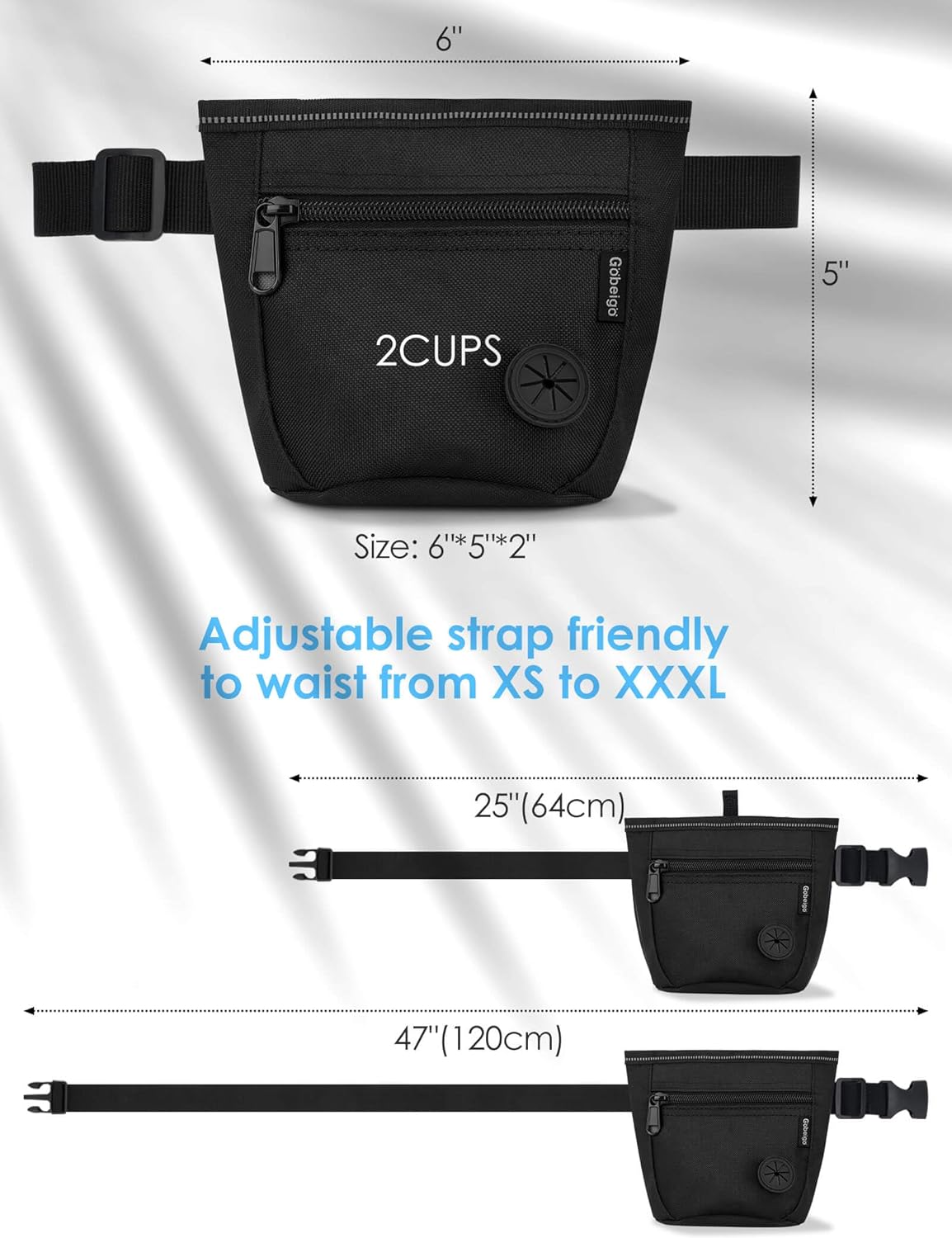 Dog Treat Pouch and Training Clicker, Upgrade Two Magnetic Closure to Prevent Spills, 2 Cup Treat Bag with Poop Bag