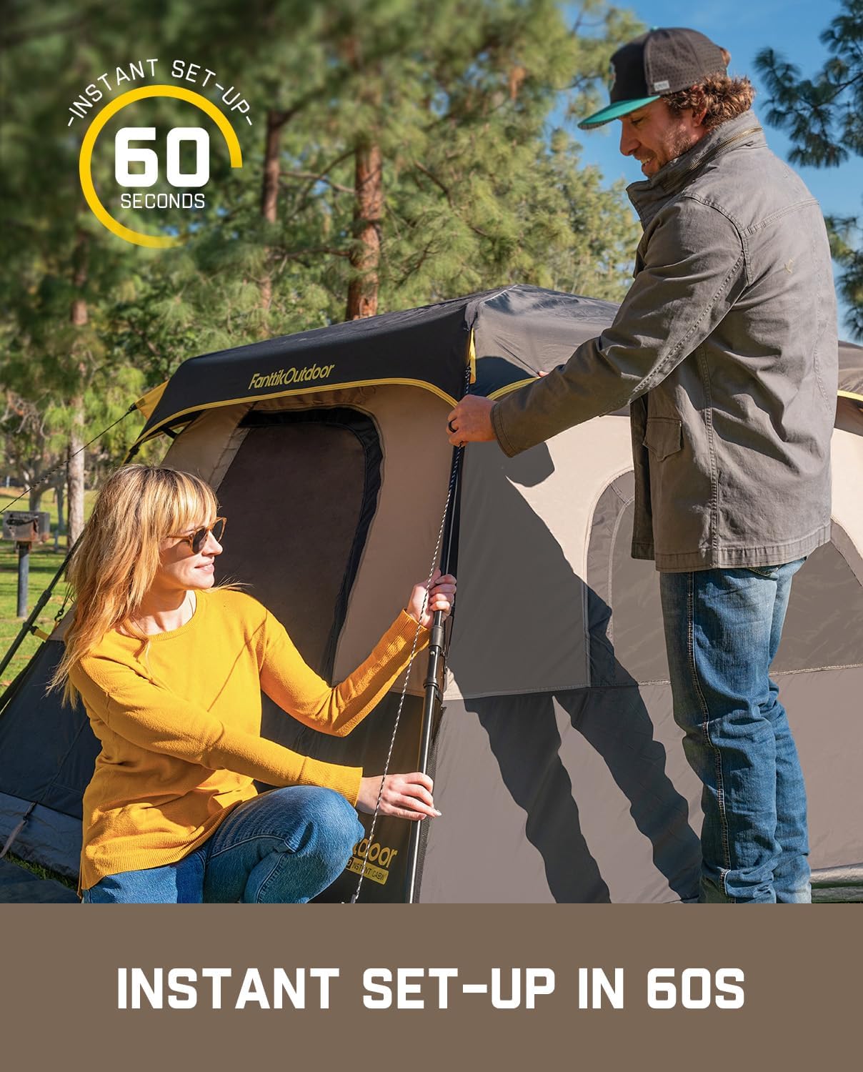 4/6/8/10 Person Instant Tent for Camping Setup in 60s | Camping Tent with Rainfly & Windproof, Portable Instant Cabin