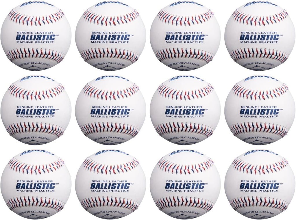 Ballistic Leather Pitching Machine Baseballs | Durable Leather Construction for Consistent Performance, 12-Pack
