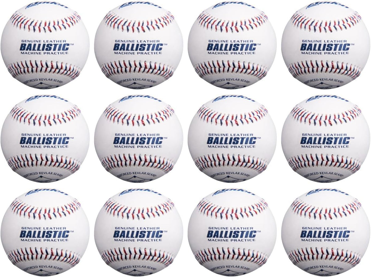 Ballistic Leather Pitching Machine Baseballs | Durable Leather Construction for Consistent Performance, 12-Pack