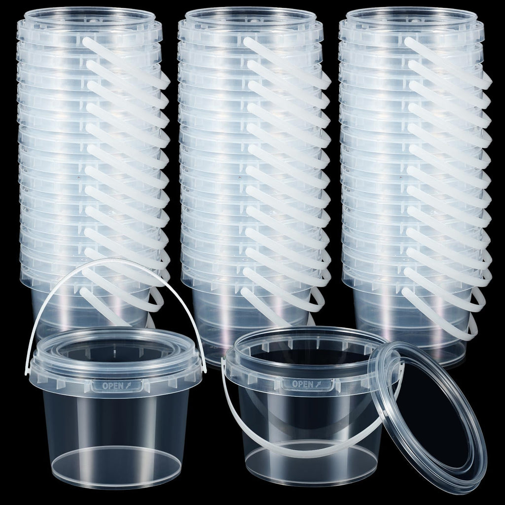 50 Pcs 10oz Plastic Bucket with Lids and Handles Bulk, Clear