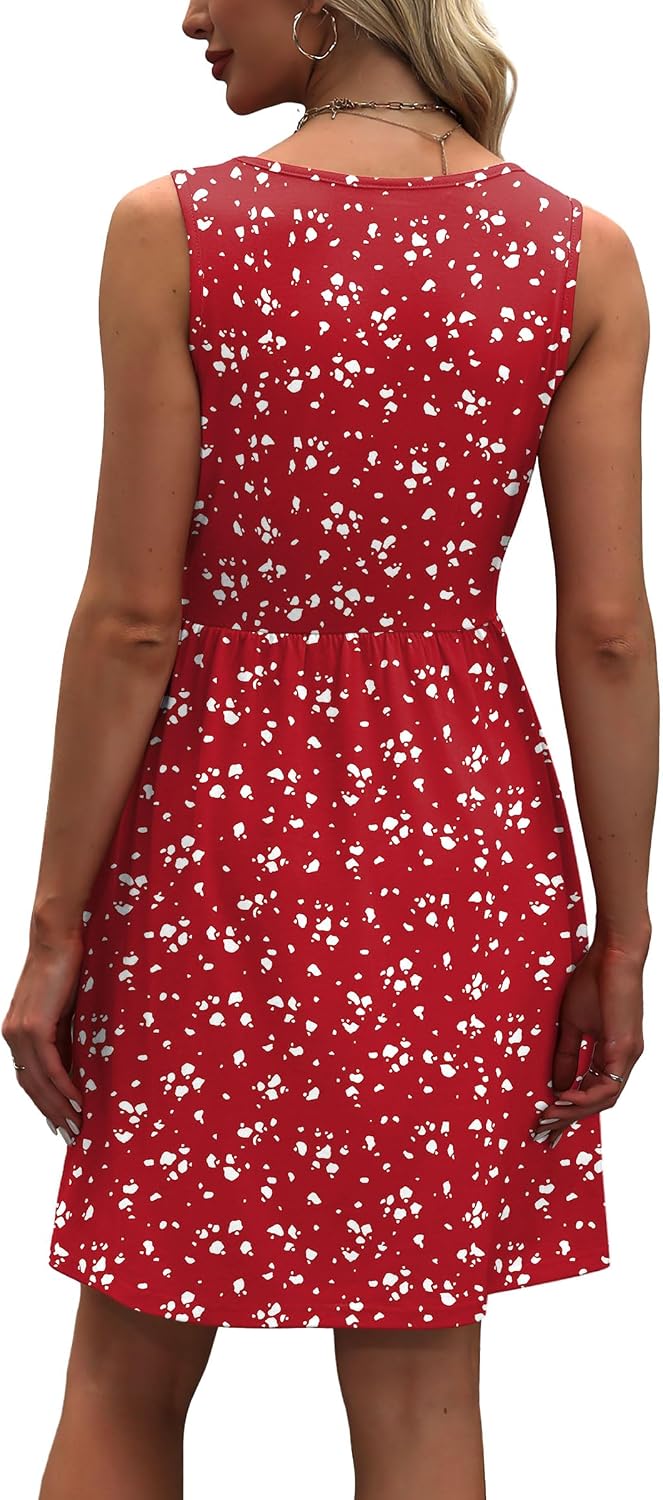 Women's Summer Dress 2026 A-Line Sleeveless Casual Sundress with Pockets Floral/Solid