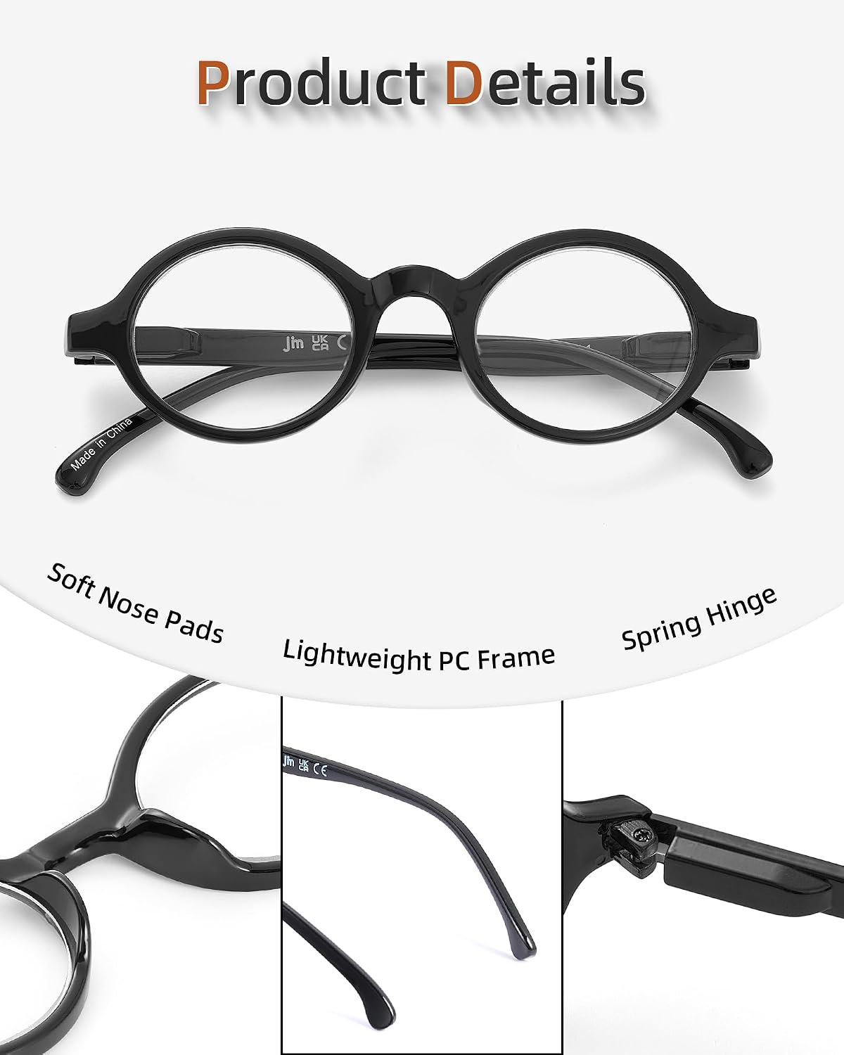 Retro Reading Glasses Men Women Round Readers Eye Glasses Spring Hinge | 4 Pack, Scratch-resistant Lens, Clear