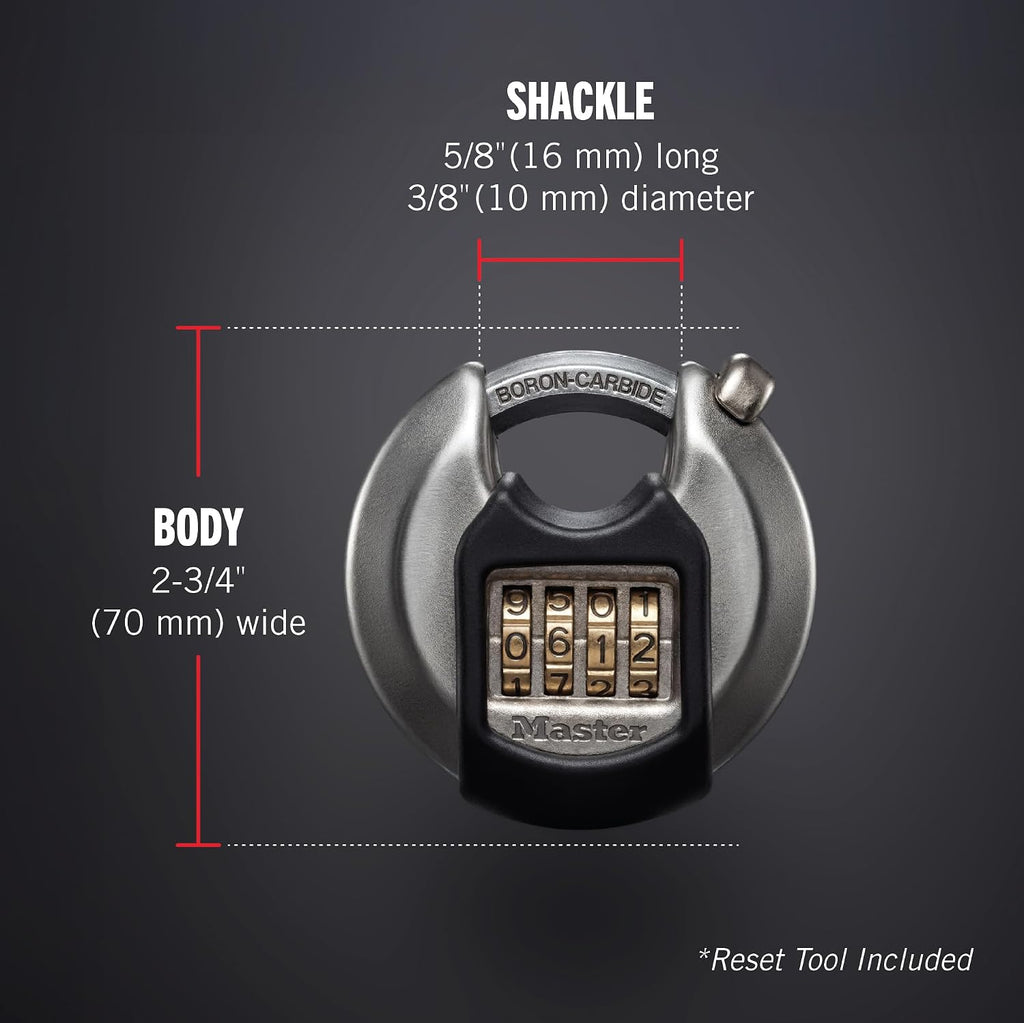 Magnum Combination Discus Padlock, Shrouded Shackle M40NUMEC | Heavy-Duty Stainless Steel Lock, 2-3/4-Inches Wide for