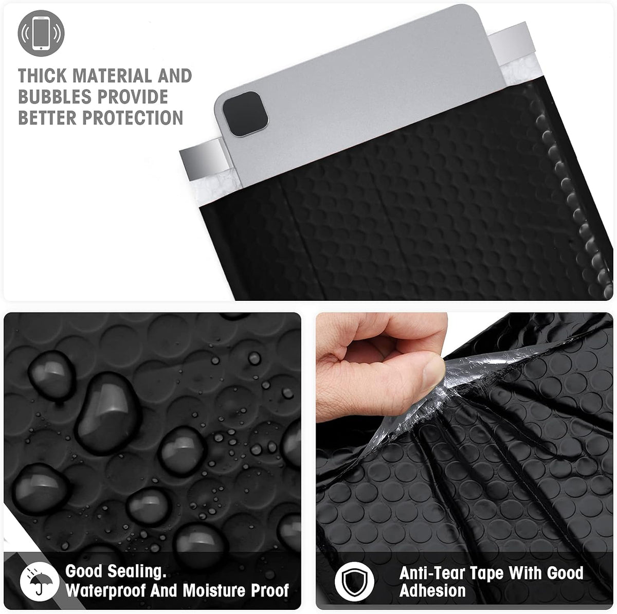 Bubble Mailers 8.5x12" Padded Envelopes Black 25 Pack Self Seal