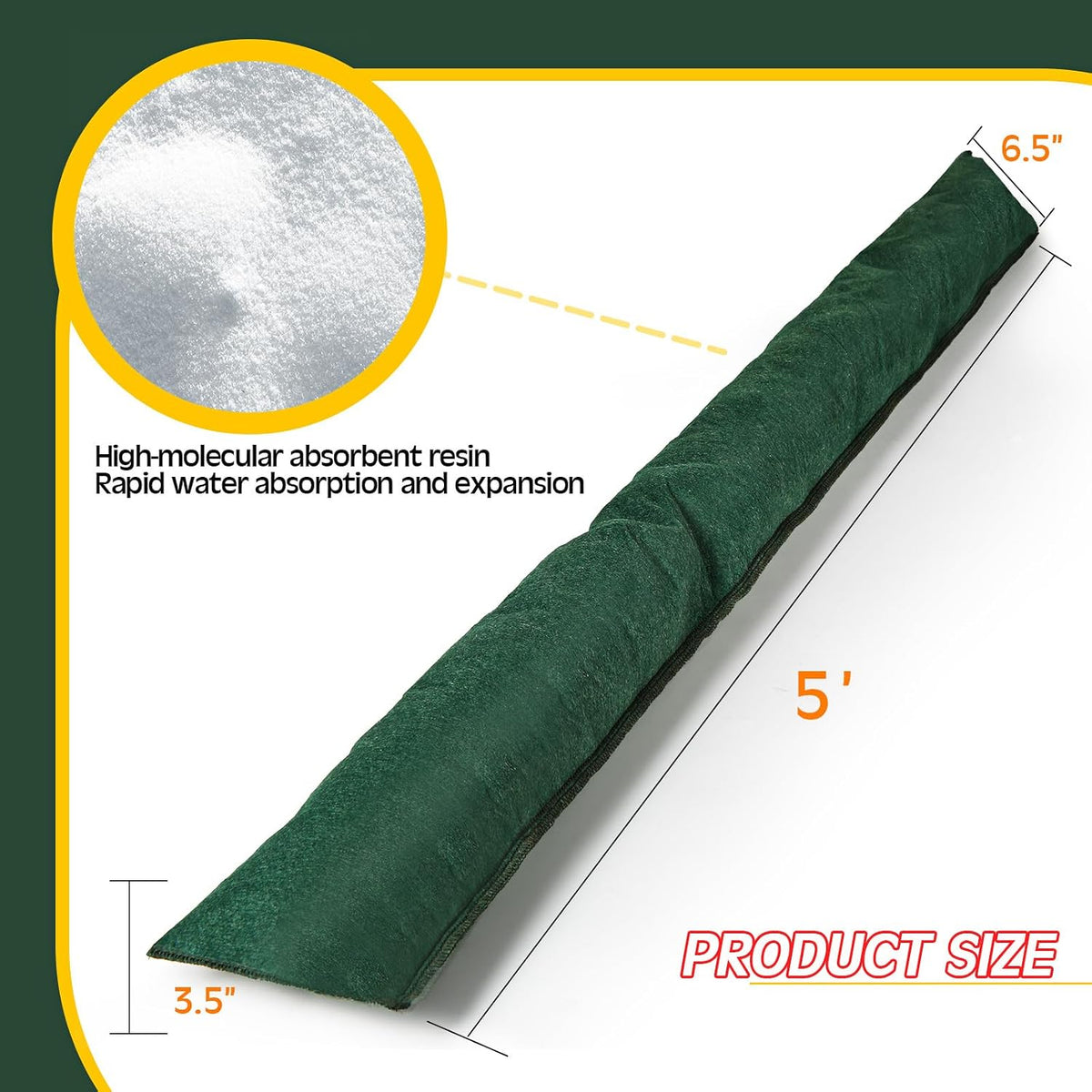 10 Pcs Water Barriers for Flooding 5ft x 6.5in Sandless Sandbag | Reusable Absorbent Alternative at Door Garage