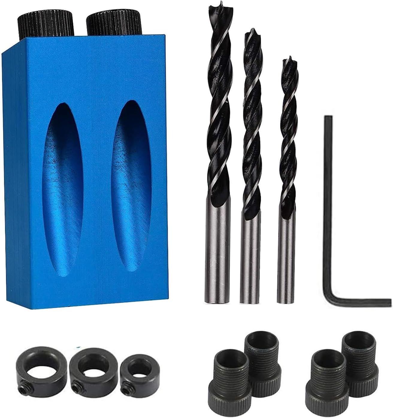 Pocket Hole Jig 14Pcs Kit - Woodwork Guides Joint Angle Tool Carpentry Locator - 15° Woodworking Inclined Hole