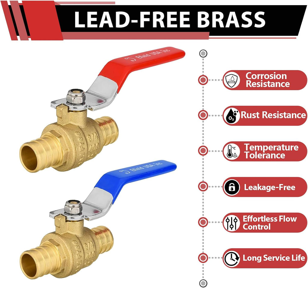 10Pcs EFIELD 3/4" PEX Barb Crimp Brass Ball Valve(VALVE013-10)