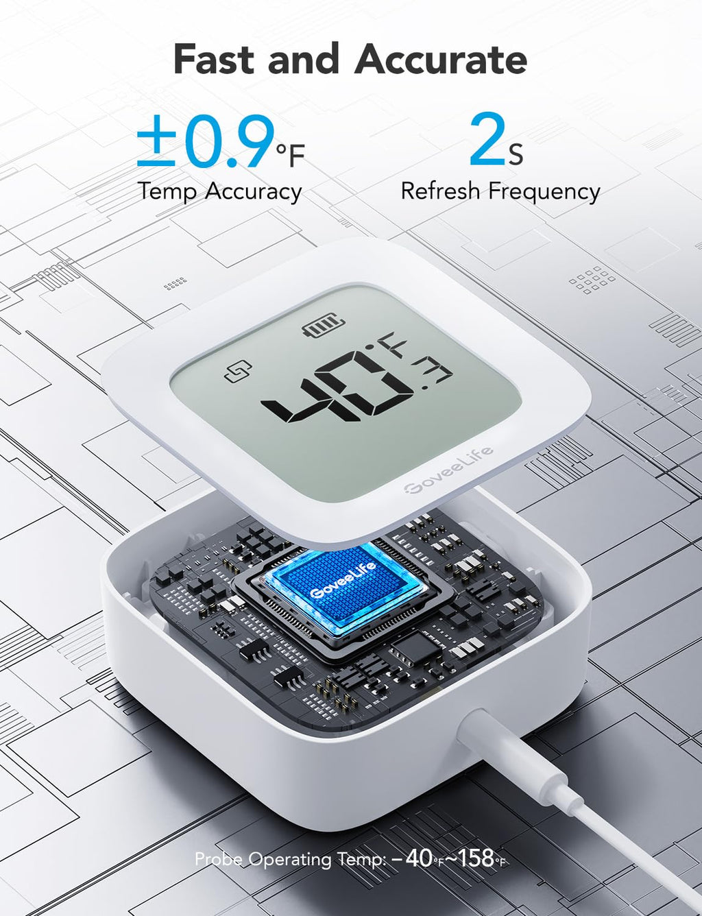 WiFi Refrigerator Thermometer 1-Pack with Gateway & LCD Display