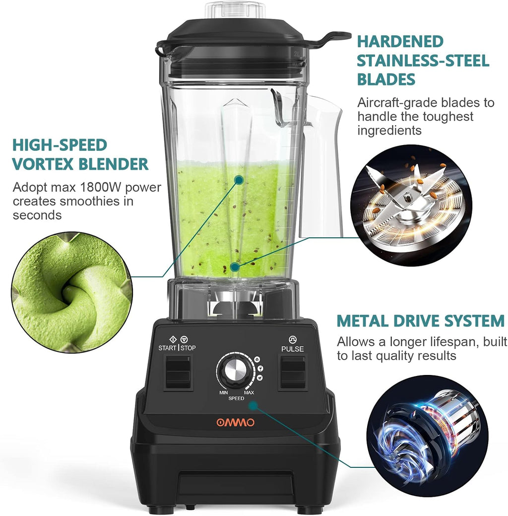 Blender 1800W, High Speed Countertop Blender with 60oz BPA-Free Jar | Durable Stainless Steel Blades, Ice Crushing