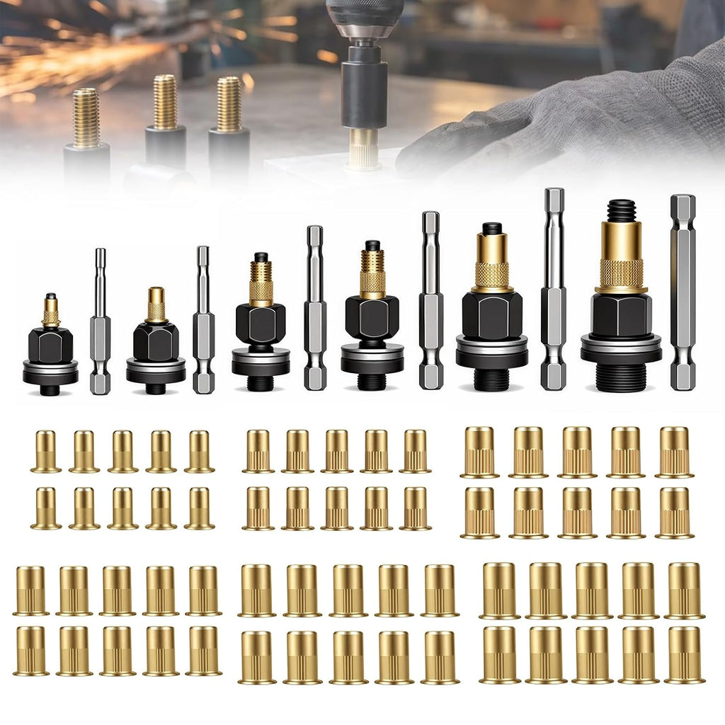 Carbon Steel Rivet Nut Tool Kit, Mandrel Head Set,Rivet Nut Assortment Kit