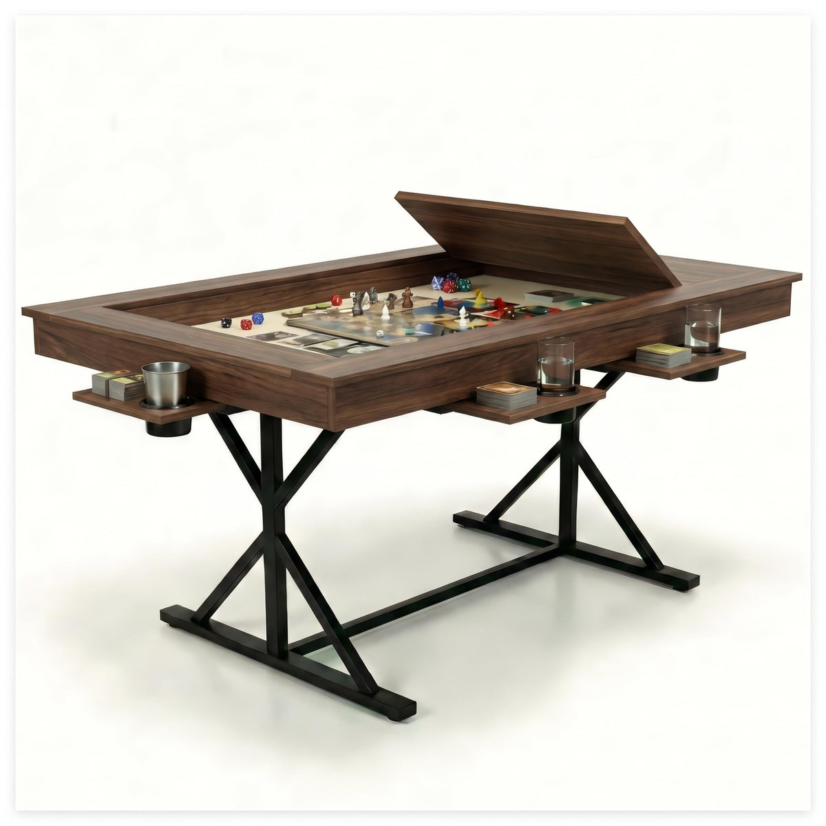 Board Game Table with Mat & Removable Top Panels for 4-6 Players